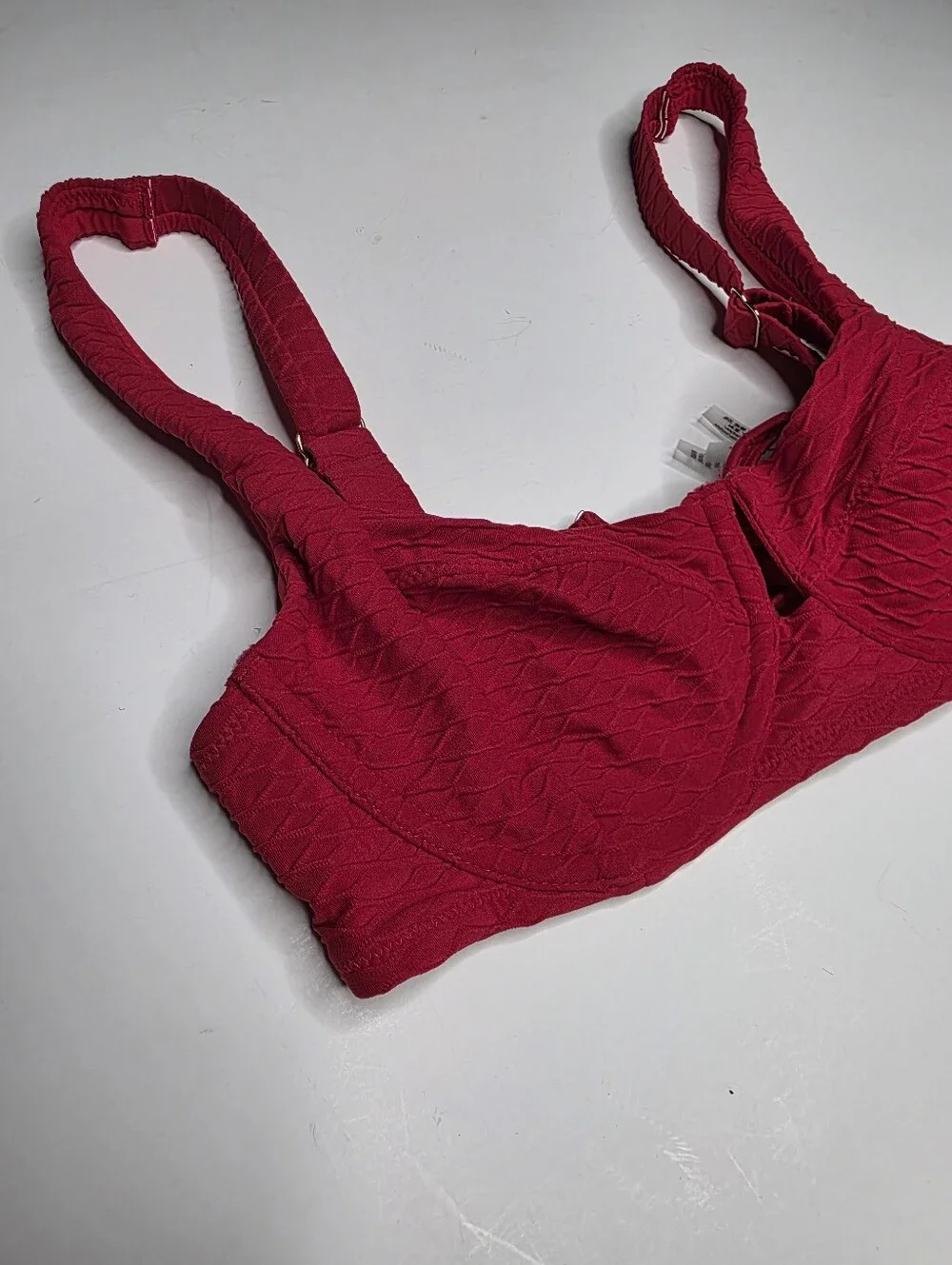 NEW Victoria's Secret Red Textured Underwire Bikini Top Demi Style 32D